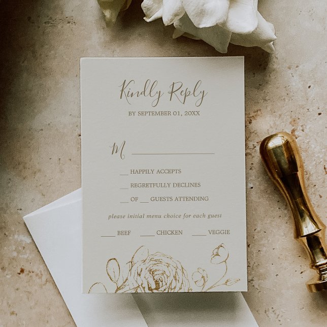 Gilded Floral | Cream & Gold Menu Choice RSVP Card (Creator Uploaded)