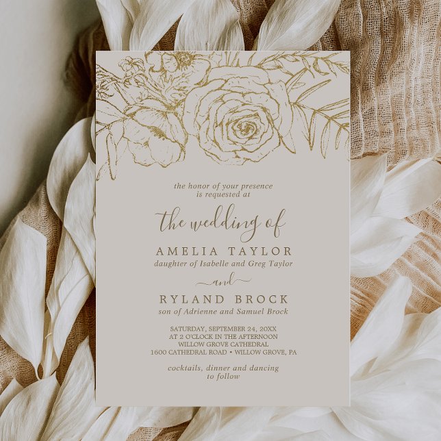 Gilded Floral | Cream Gold Parent's Names Wedding Invitation (Creator Uploaded)