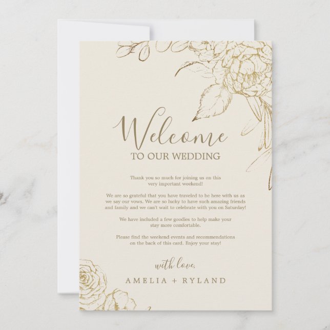 Gilded Floral Cream Welcome Letter & Itinerary (Front)