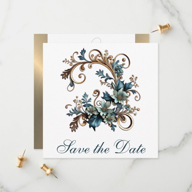 Gilded Floral Elegance Save The Date (Front/Back In Situ)