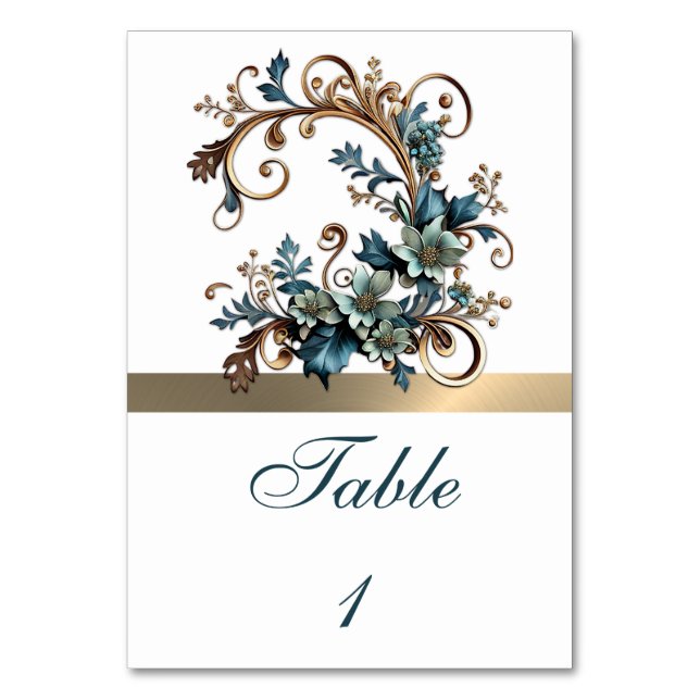 Gilded Floral Elegance Table Number (Front)