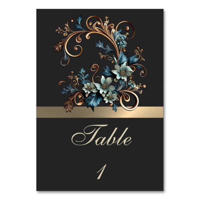 Gilded Floral Elegance Table Number (Front)