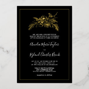 Gilded Floral   Gold Foil Black Formal Wedding