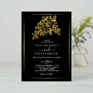 Gilded Floral Gold Foil Black Formal Wedding