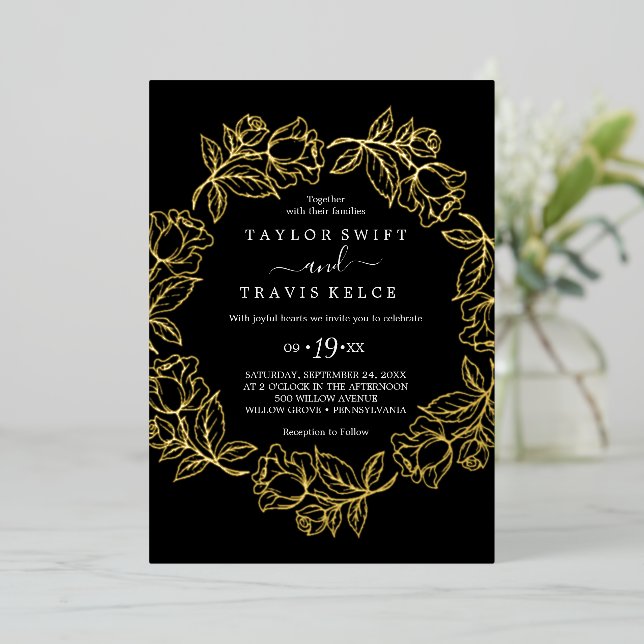 Gilded Floral Gold Foil Black Wedding  (Standing Front)