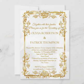 Gilded Floral | Gold Foil Cream Casual Wedding Invitation