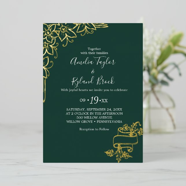 Gilded Floral | Gold Foil Emerald Wedding  (Standing Front)