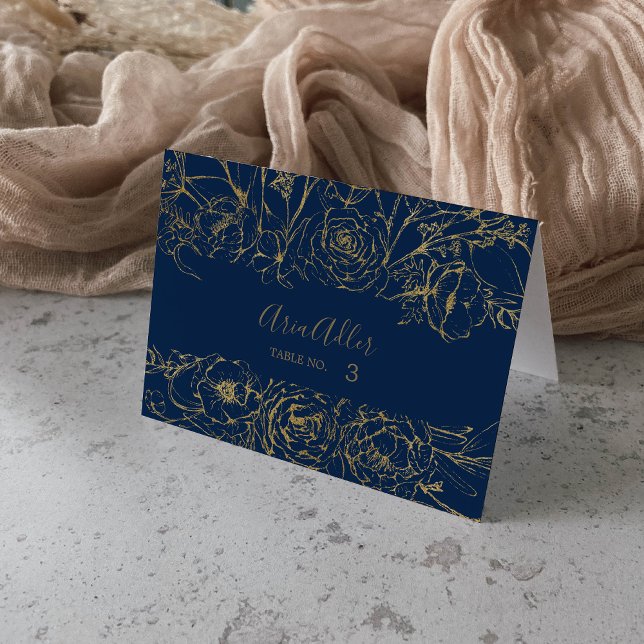 Gilded Floral | Navy and Gold Wedding Place Cards (Creator Uploaded)