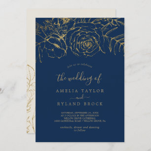 Gilded Floral   Navy Blue and Gold The Wedding Of Invitation