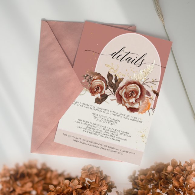 Gilded Floral Pink White Baroque Script Details En Enclosure Card (Creator Uploaded)