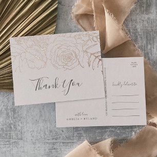 Gilded Floral   Rose Gold Foil and Pink Thank You Invitation Postcard