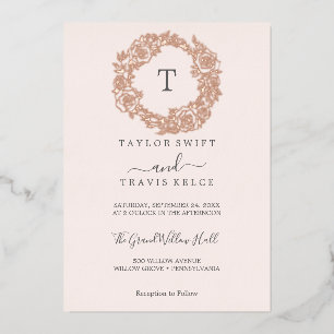 Gilded Floral Rose Gold Foil Pink Monogram Weddi