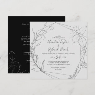 Gilded Floral Silver & Black All In One Wedding Invitation