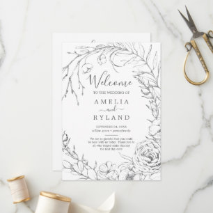 Gilded Floral Wreath   Silver & White Wedding Programme
