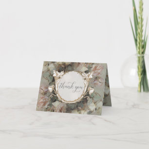 Gilded Flowers Pink Grey Elegant Vintage Wedding Thank You Card