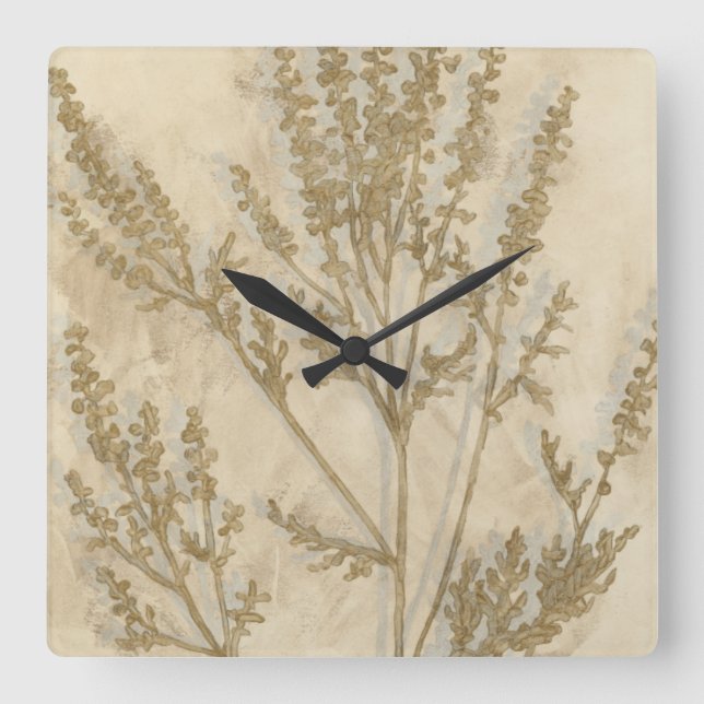 Gilded Foliage II Square Wall Clock (Front)