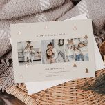 Gilded Forest | Elegant Christmas Photo Collage<br><div class="desc">A modern and elegant Christmas holiday card design featuring three square photos aligned side by side on a warm ivory background dotted with rose gold foil pine trees. Personalise with your custom holiday greeting,  family name and the year.</div>