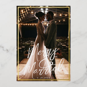 Gilded Frame Merry and Married Calligraphy Photo