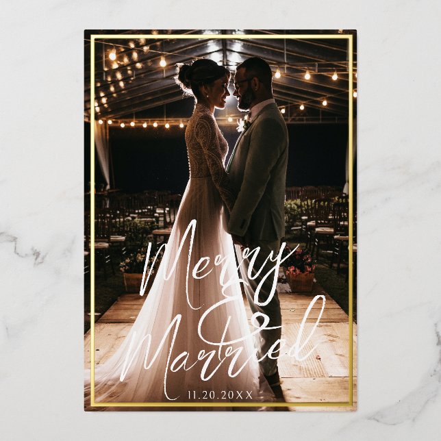 Gilded Frame Merry and Married Calligraphy Photo (Front)