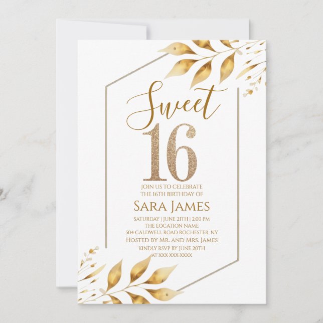 Gilded Frame Sweet 16 Birthday Invitation (Front)