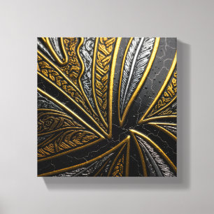 Gilded Fusion–Black & Gold Engraved Metal Wall Art