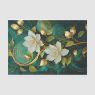 Gilded Gardenia Blooms, White Formal Tropical Tissue Paper