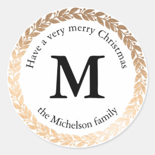 Gilded Garland Elegant Circle Monogram Classic Round Sticker