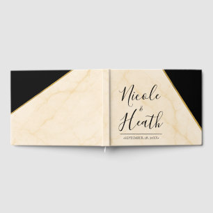 Gilded Geometry Luxe Ivory & Gold Marble Wedding Guest Book
