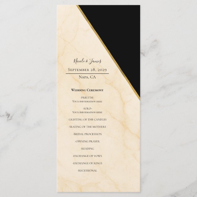 Gilded Geometry Luxe Ivory & Gold Marble Wedding  Menu (Front)
