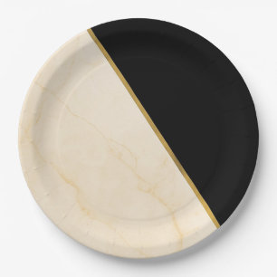 Gilded Geometry Luxe Ivory & Gold Marble Wedding Paper Plate