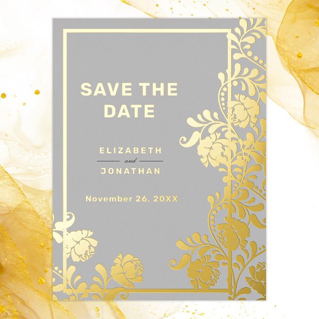 Gilded Glamour Wedding Save the Date Foil Invitation Postcard (Creator Uploaded)