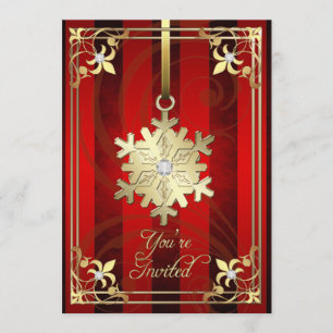 Gilded Glamourous Snowflake Red Holiday Card