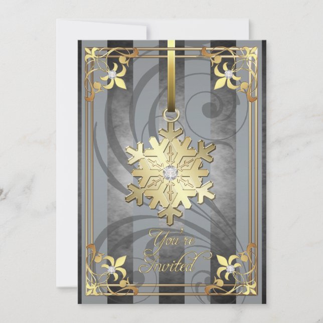 Gilded Glamourous Snowflake Silver Holiday Card (Front)
