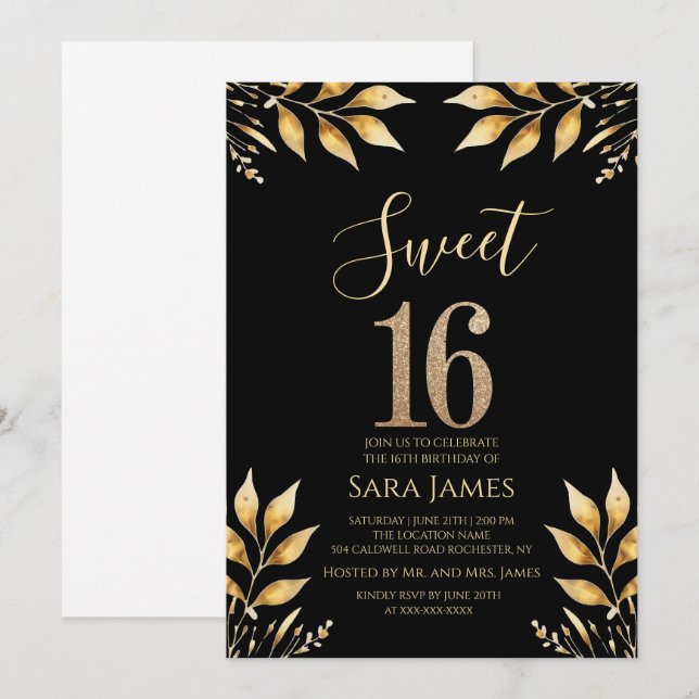 Gilded Glitz Sweet 16 Invitation (Front/Back)