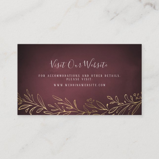 Gilded gold botanical wedding website Insert card (Front)