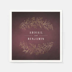 Gilded gold burgundy botanical elegant wedding napkin