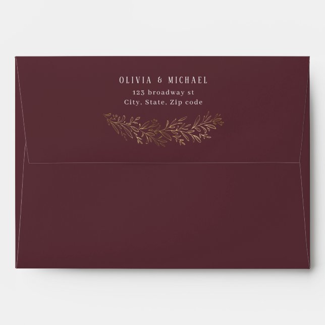 Gilded gold burgundy botanical return address envelope (Back (Top Flap))