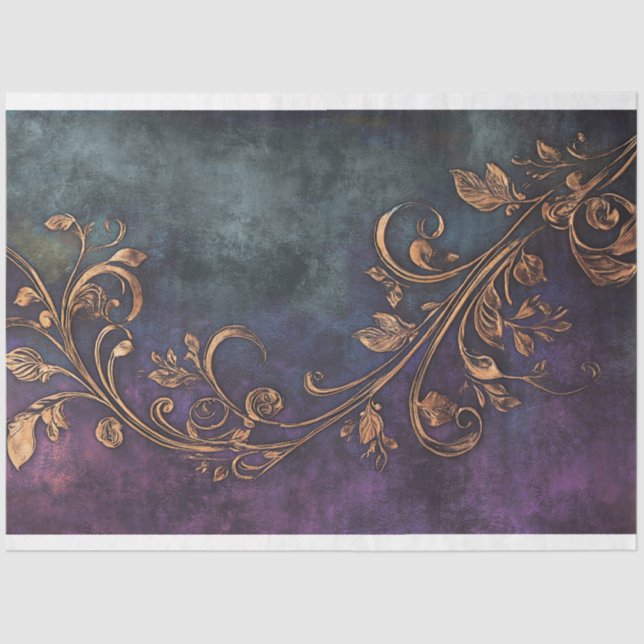 Gilded gold Nouveau, &dark purple & Blue patina Tissue Paper (Front)