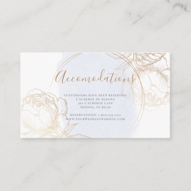 Gilded Gold Rose on Dust Blue Watercolor Enclosure Card (Front)