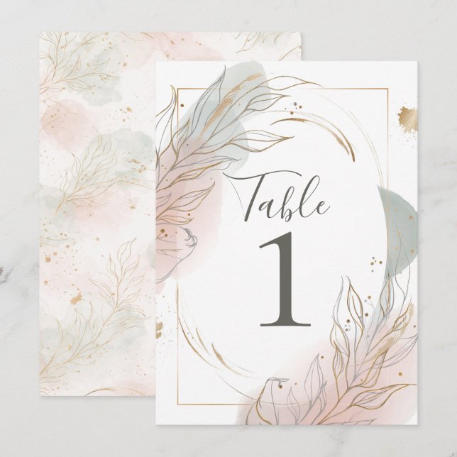 Gilded Gold Sage & Blush Botanical Table Number (Front/Back)