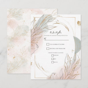 Gilded Gold Sage & Blush Botanical Wedding RSVP Invitation