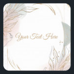 Gilded Gold Sage & Blush Botanical Wedding  Square Sticker<br><div class="desc">Matching items available.</div>