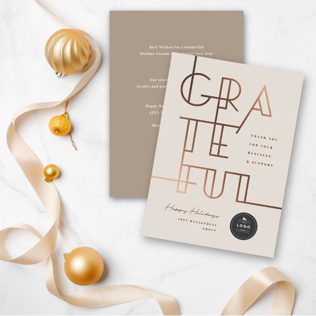 Gilded Grateful Lines Stylish Typography Business Holiday Card (Creator Uploaded)