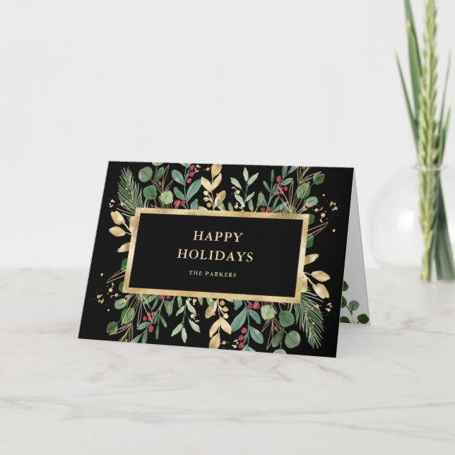 Gilded Greenery Black | Christmas Holiday Card (Front)