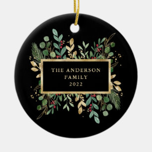 Gilded Greenery Black Christmas Holiday Ceramic Tree Decoration