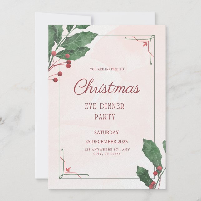 Gilded Greenery Christmas eve party Invitation (Front)