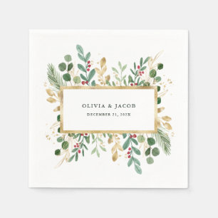 Gilded Greenery   Christmas Holiday Wedding Napkin