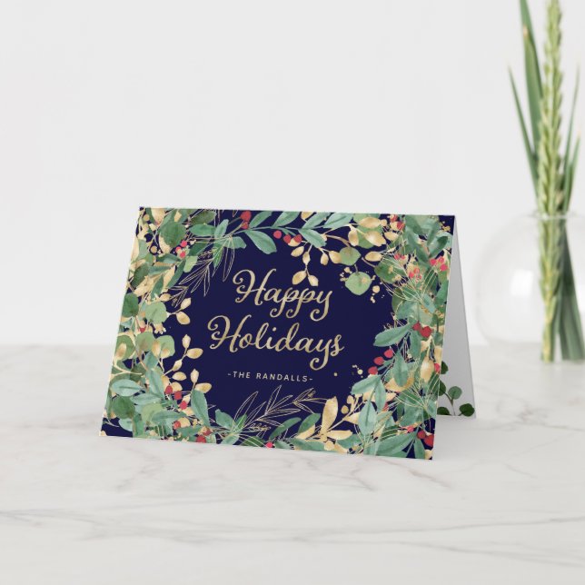 Gilded Greenery | Happy Holidays Holiday Card (Front)