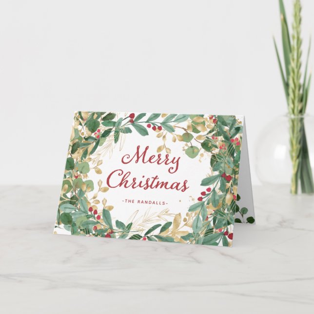 Gilded Greenery | Merry Christmas Holiday Card (Front)