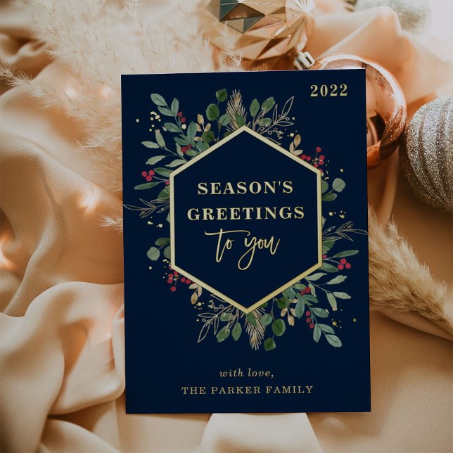 Gilded Greenery on Navy Blue | Seasons Greetings (Creator Uploaded)